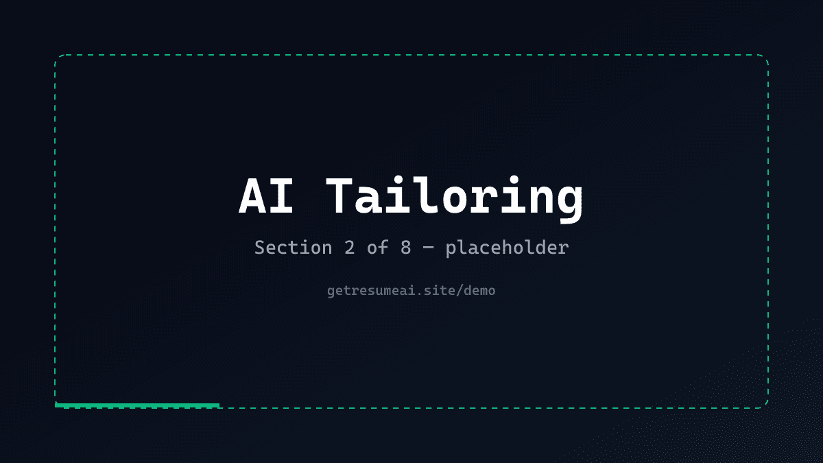 Side-by-side visualization: job description on the left, AI-tailored resume bullets on the right — placeholder