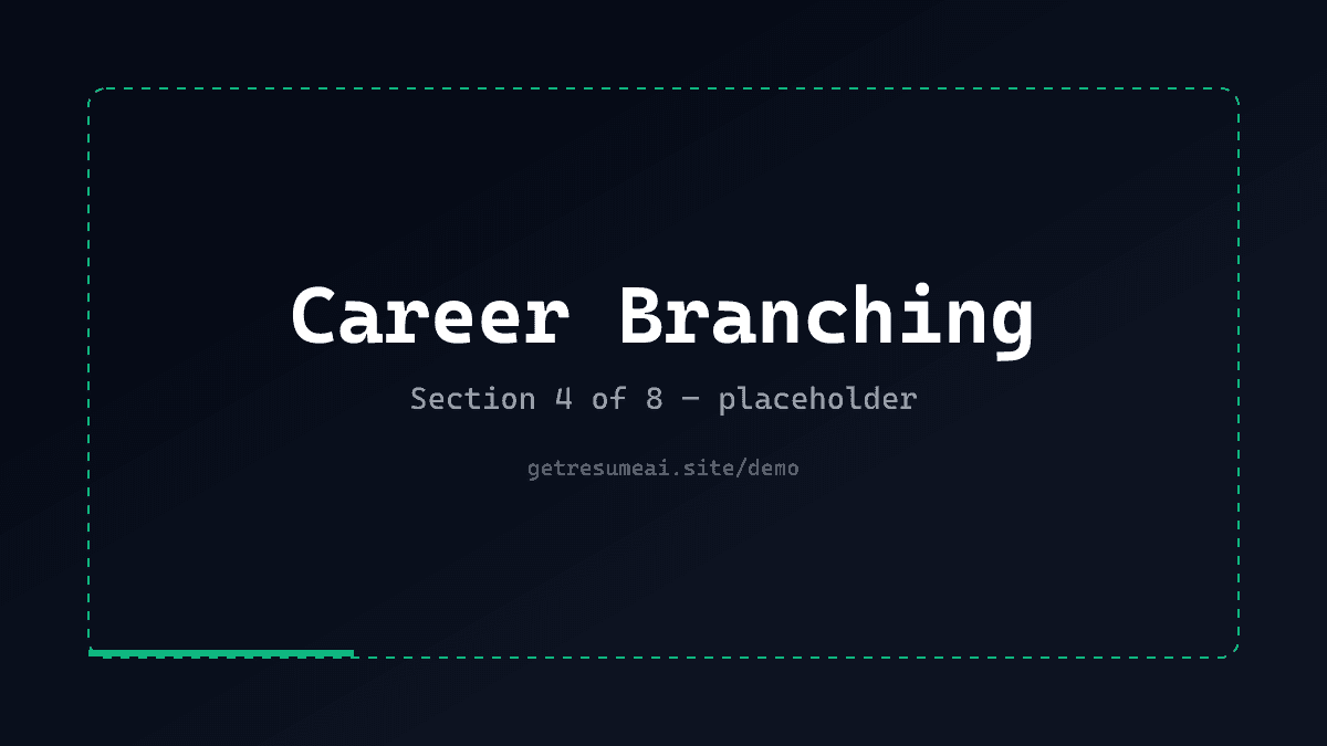 Career branching tree showing separate PM, engineer, and marketer resume variants — placeholder