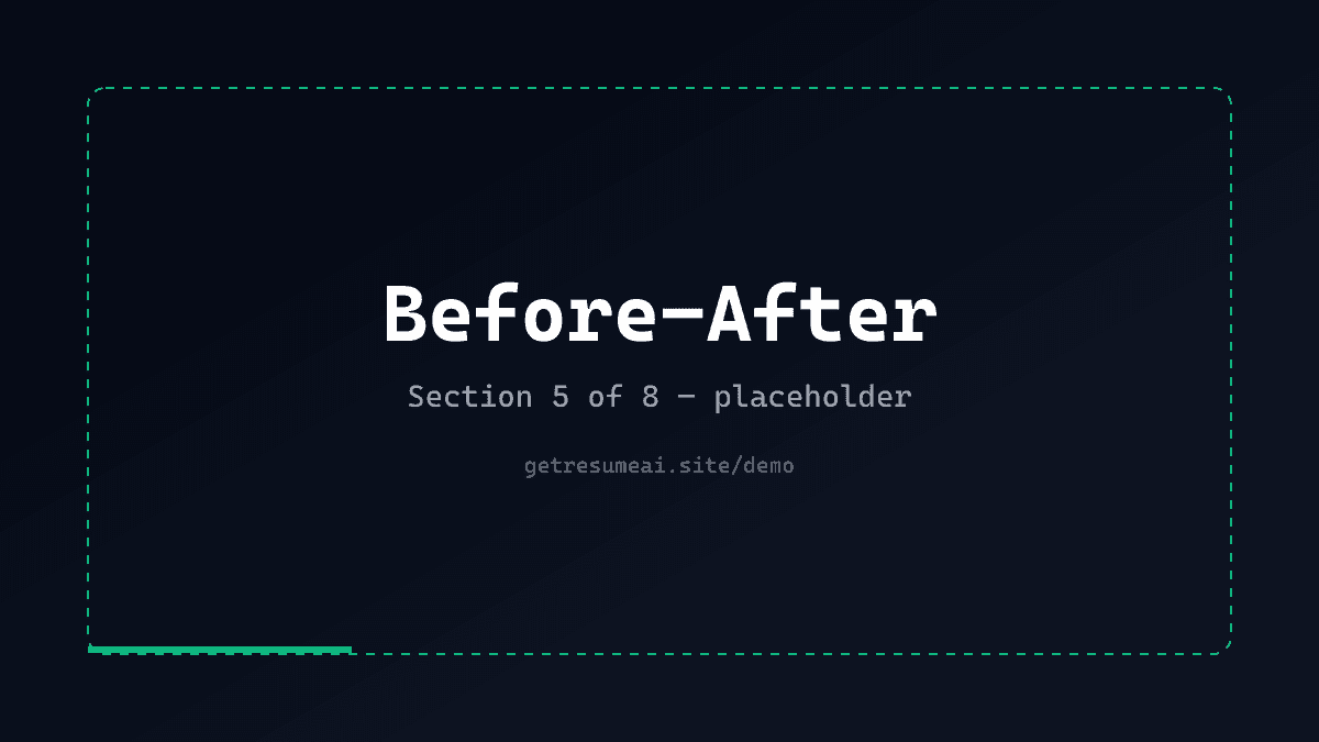 Split view comparing a generic resume on the left to a ResumeAI-tailored resume on the right — placeholder
