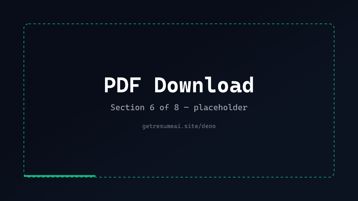 Resume PDF preview with a prominent download button — placeholder